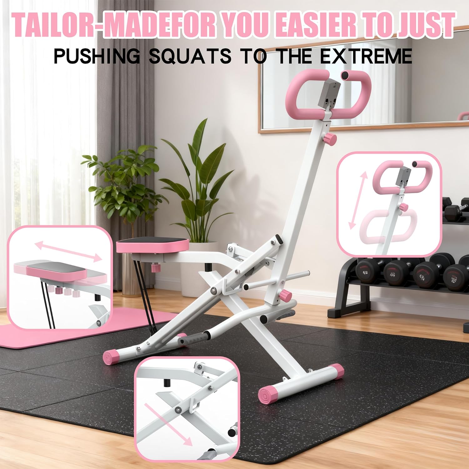 Home Gym Hip Thrust Machine - 家庭用スクワットマシン、抵抗バンド付き折りたたみ式グルートトレーナー、お尻、太もも、腹筋、背中、脚の筋トレ用、ヒップスラスト、ホームジムフィットネス用