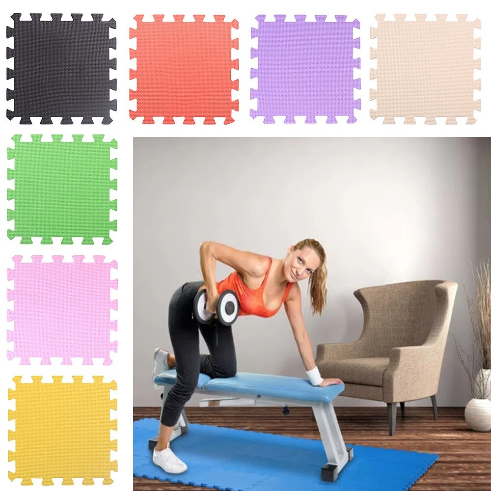 Home Gym Yoga Mat - 簡単清掃EVAフォームプレイマット、連結式パズルタイルフロアマット、柔らかい保護面ヨガマット、畳の家の床用