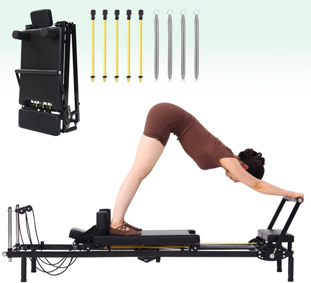 Home Gym Resistance Machine - 折りたたみ式ピラティス リフォーマー マシン、スプリングとコードによる 2-in-1 レジスタンス機能、家庭用およびジム用ピラティス器具、初心者と上級者向けに設計、最大 400