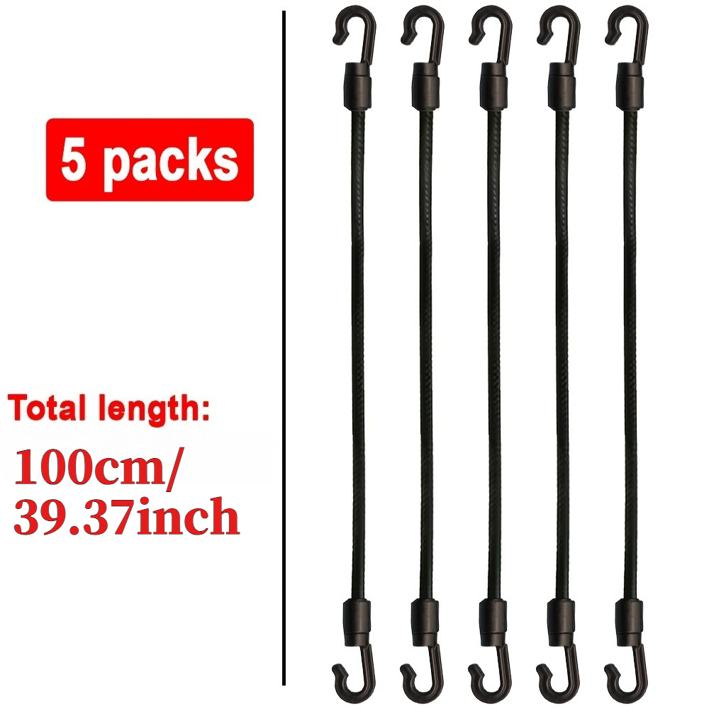 Resistance Band Heavy - 5本入り 100cm 長さの頑丈なバンジーコード（フック付き）、調節可能な伸縮式タイダウンストラップ、家庭用耐久性のあるテンションバンド