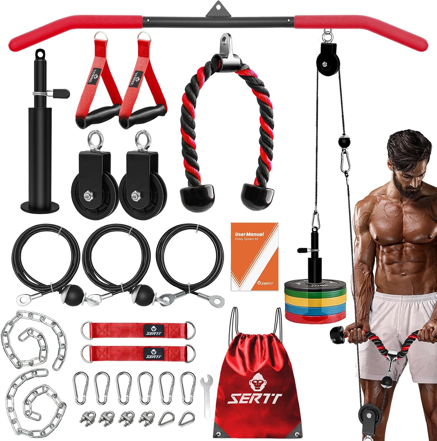 Home Gym Workout - ホームジムプーリーシステム（上腕三頭筋、上腕内側筋、上腕二頭筋トレーニング用）- 耐荷重330ポンド