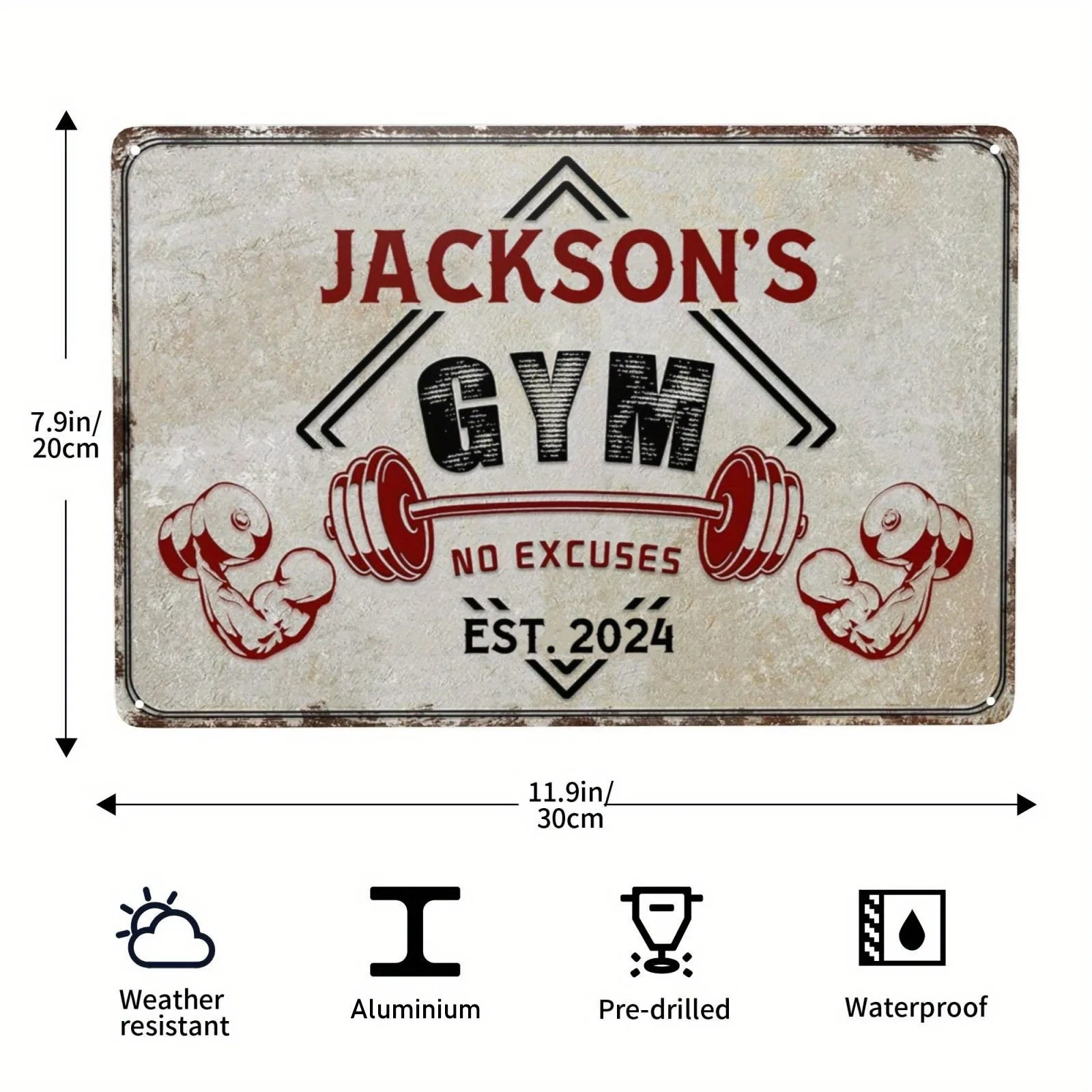 Home Gym Decor - [2Dフラット] カスタマイズ可能なパーソナライズされたヴィンテージ名入りジムサイン 30x20cm ホームフィットネス壁飾りギフト (装飾用)