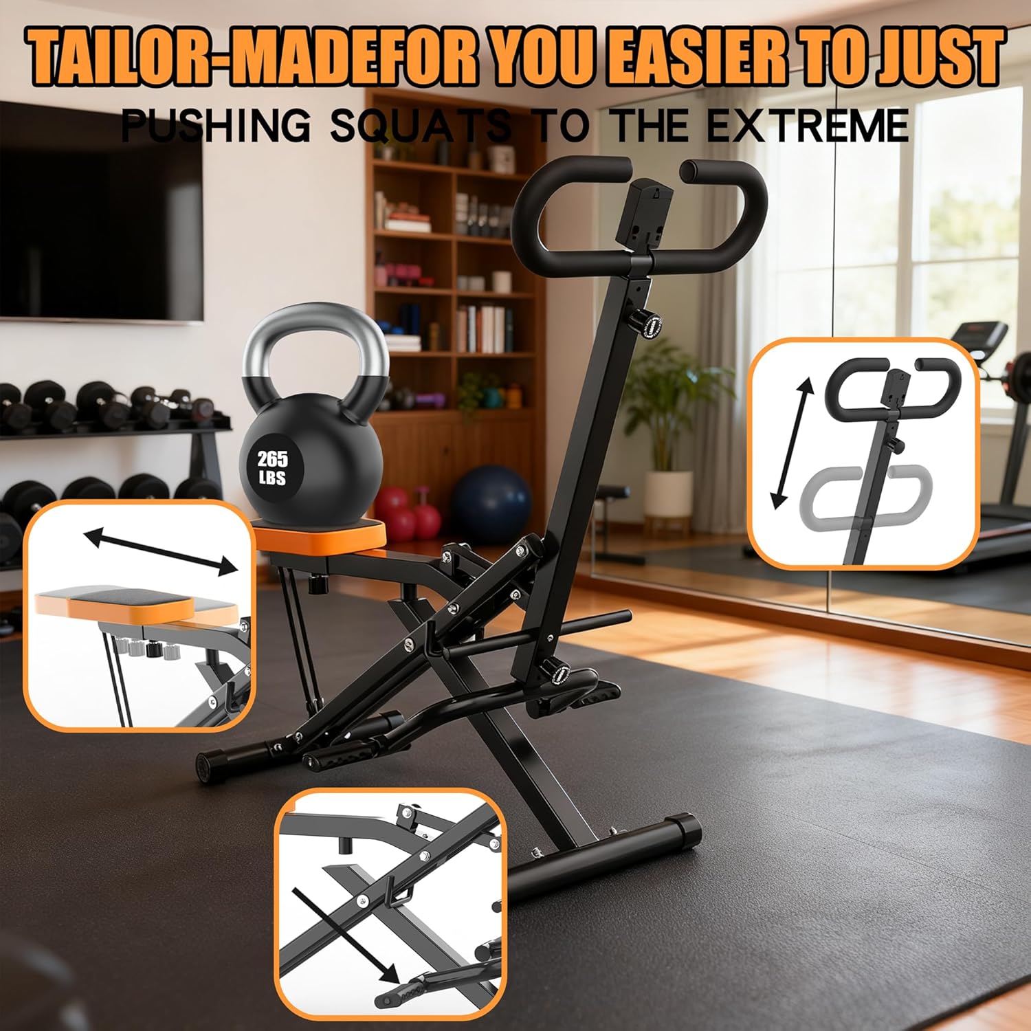 Home Gym Resistance Machine - 家庭用スクワットマシン、ヒップトレーニング用アシストトレーナー、折りたたみ式、抵抗バンド付き、お尻、ヒップ、太もも、腹筋、背中、レッグプレス、ヒップスラスト、ホームジムフィットネス用-ブラック