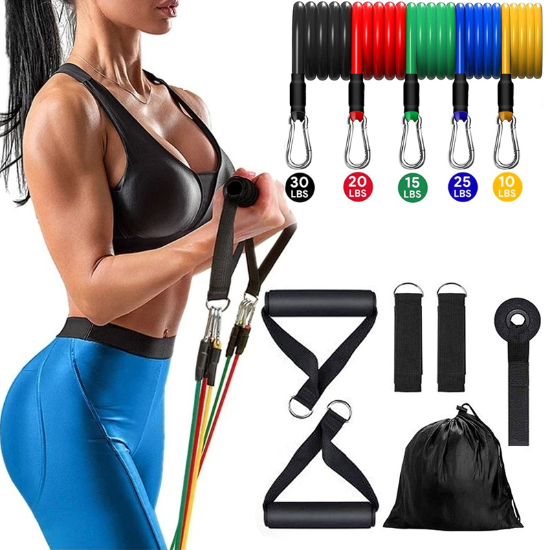 Home Gym Resistance Machine - ホームワークアウト用の抵抗弾性バンド,ドア,アンカー,アンクルストラップ付きの運動強度トレーニングバンド