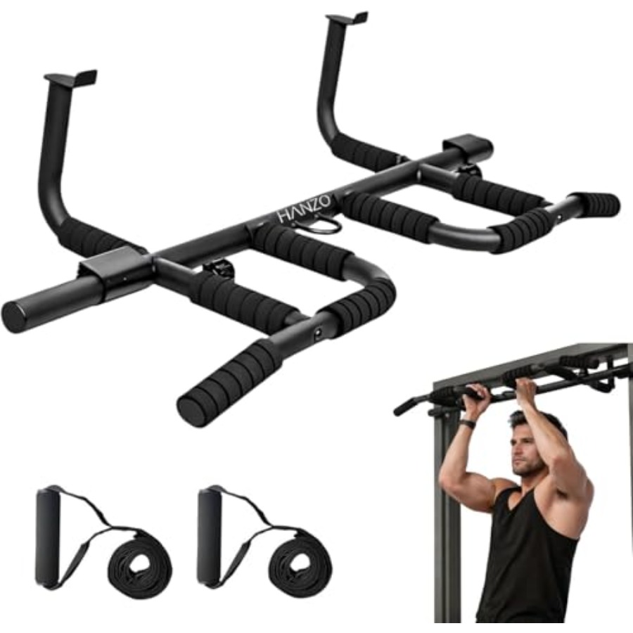 Home Gym Workout - ドア枠懸垂バー セット サスペンションストラップ付き マルチグリップ チンニングバー ホームジム用