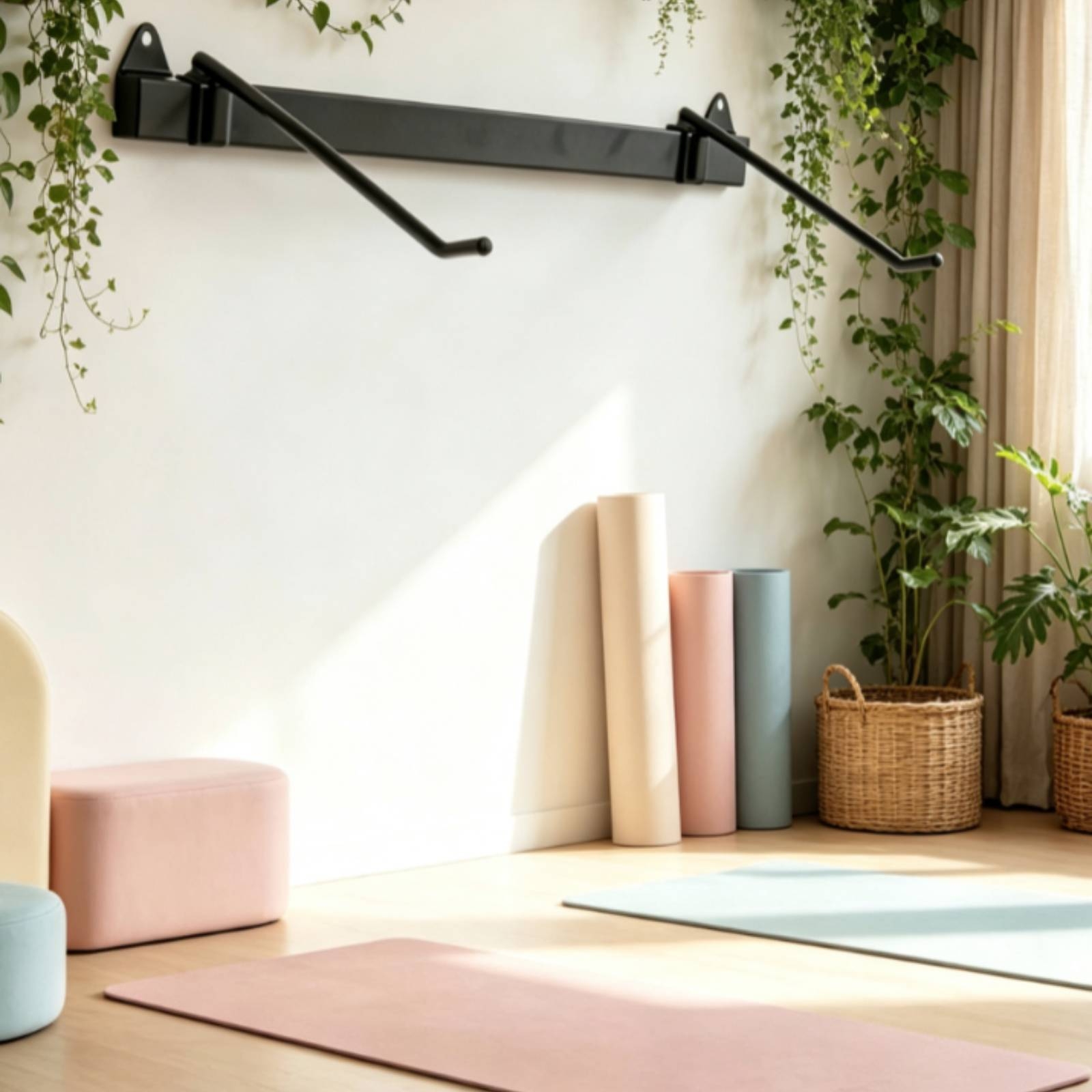 Home Gym Installation - エクササイズマット収納ラック 金属製エクササイズマットラック 取り付け簡単 錆びにくい ヨギ、ホームジム用