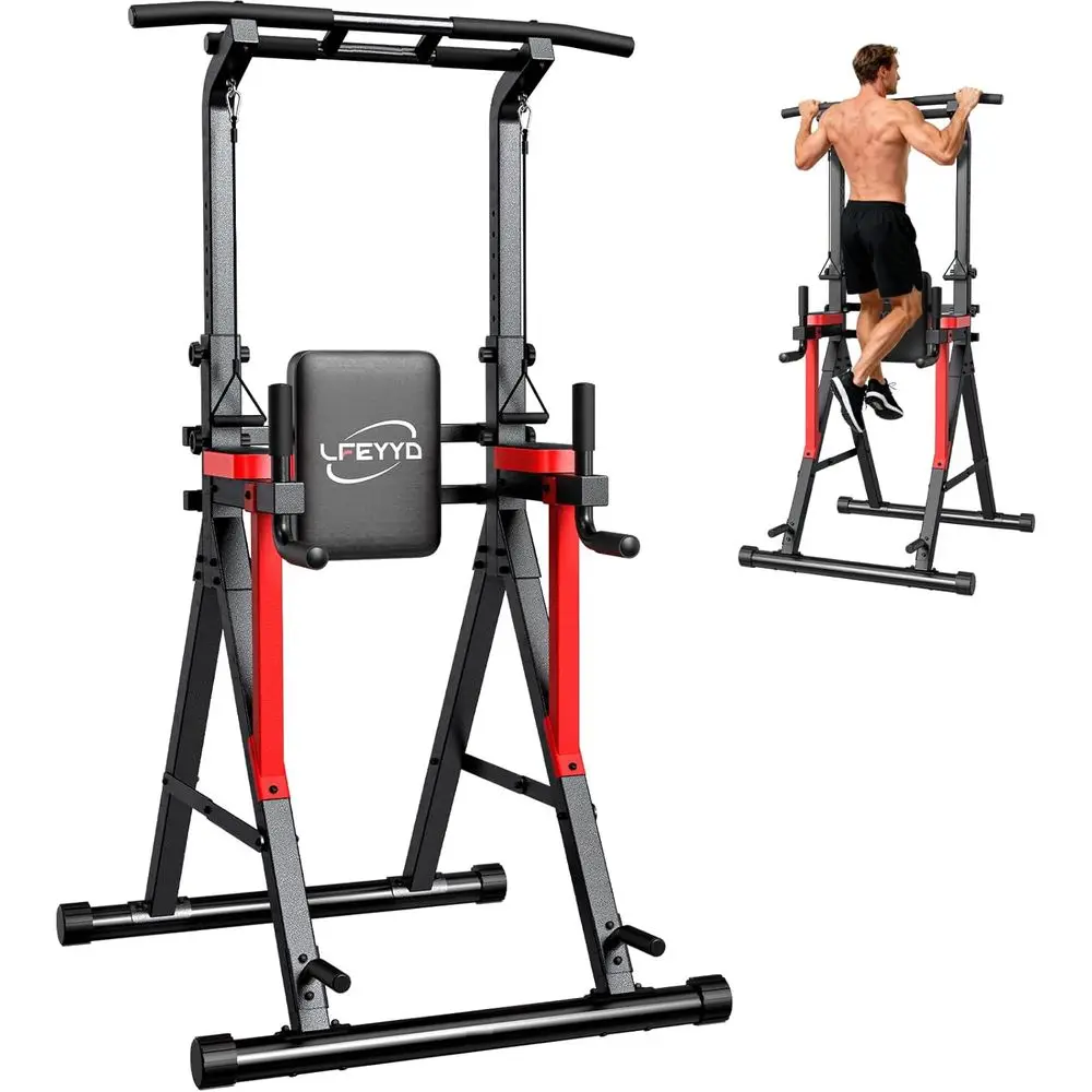 Home Gym Multi Station - 安定性、マルチグリップ、背もたれ、滑り止めパッドを備えた高さ調節可能なディップステーション - 13段階調整、400ポンド耐荷重、ホームジム筋力トレーニング機器