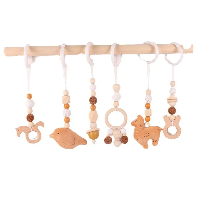 Home Gym Decor - 6 個木製赤ちゃんのおもちゃ木製ブナアクティビティジムフレームベビーカーぶら下げペンダントおもちゃおしゃぶりリング看護ガラガラおもちゃルームの装飾