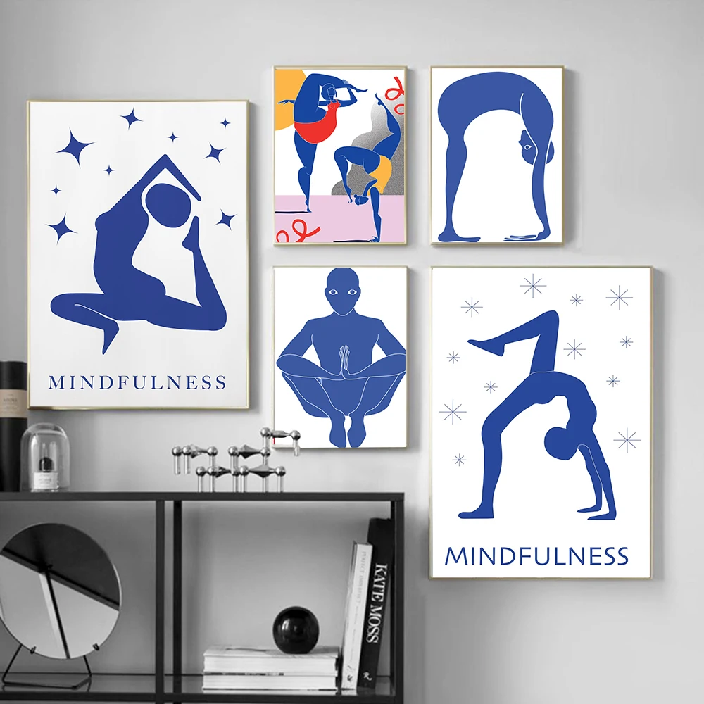 Home Gym Decor - ホームエクササイズジムヨガポーズ抽象ポスターウォールアートミニマリストキャンバス絵画モダンスタジオリビングルーム北欧装飾