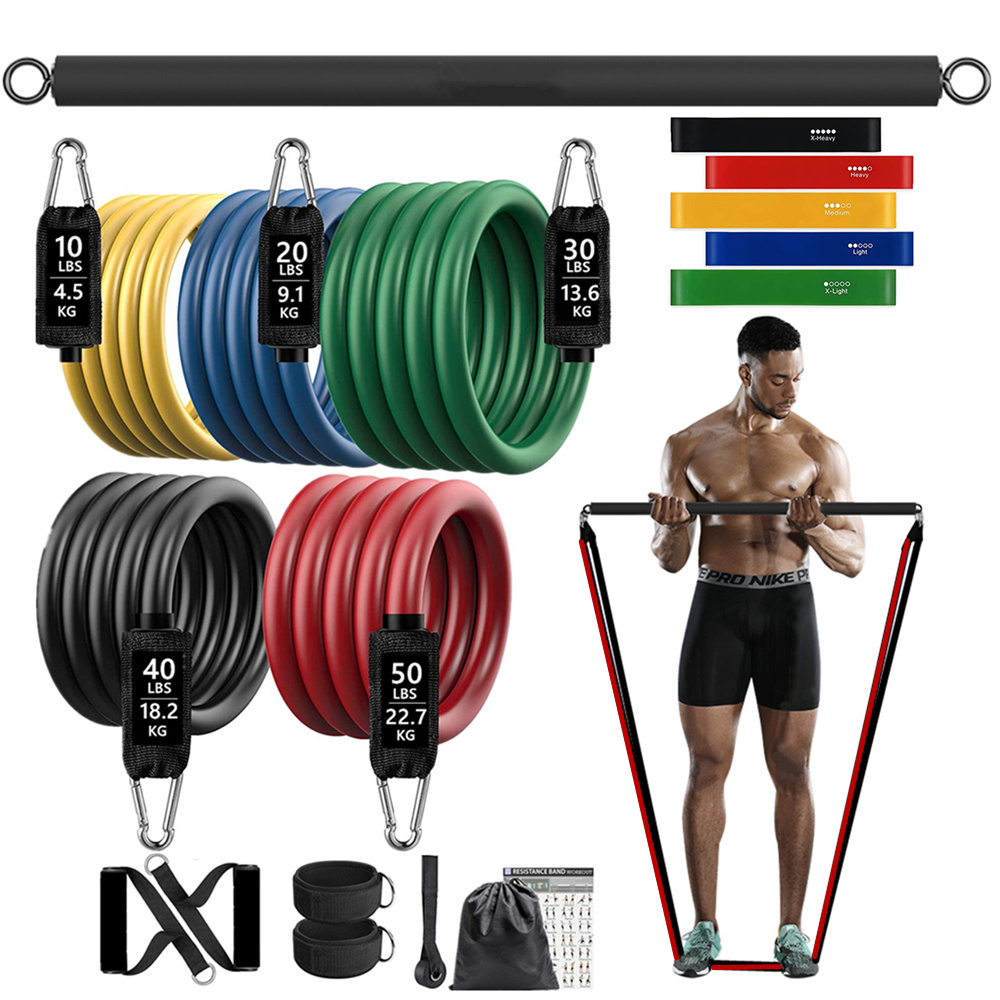 Home Gym Resistance Machine - 150ポンド フィットネス戦利品抵抗弾性バンドワークアウト トレーニング用 ホームエクササイズ スポーツジム ダンベルハーネスセット