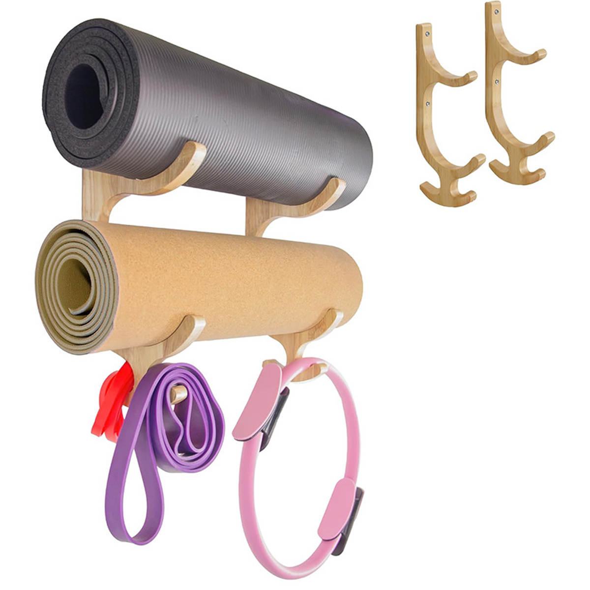 2ピース抵抗バンドホルダー壁掛け式整理整頓ジムホーム木製ヨガ - Home Gym Yoga Mat のレビューと価格