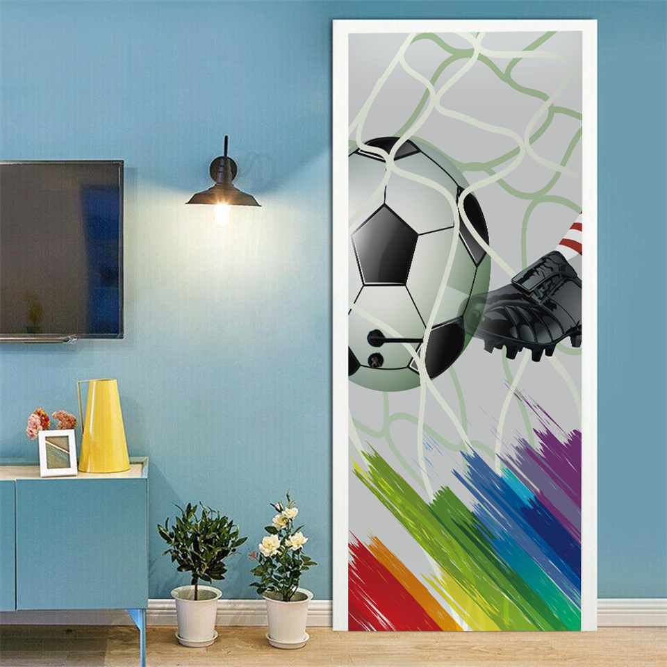 サッカーバスケットボールの壁紙,3Dドア,寝室の装飾,粘着ポ - Home Gym Decor のレビューと価格