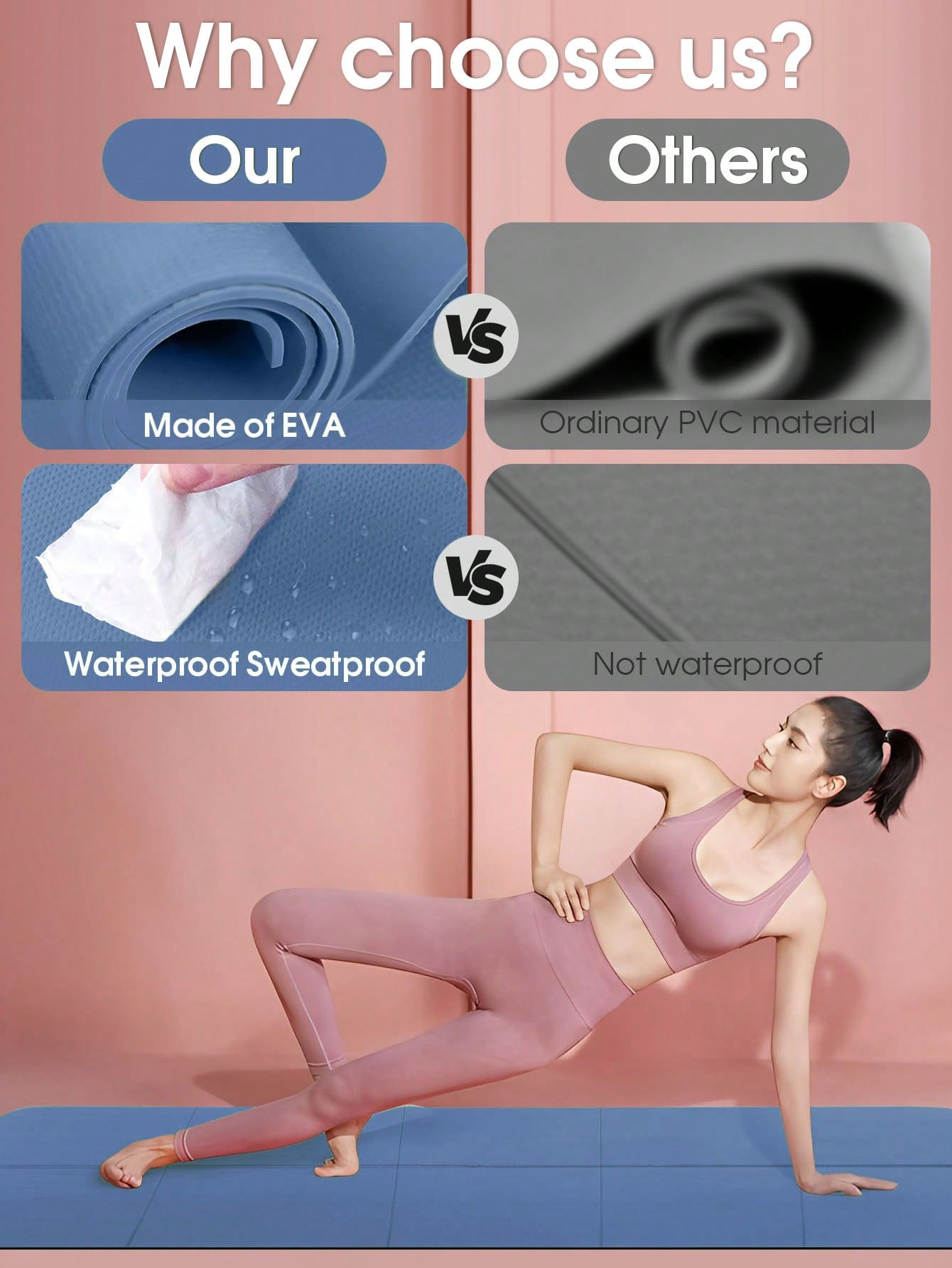 折りたたみ式ヨガマット ダークブルー 環境に優しいEVA素材 - Home Gym Yoga Mat のレビューと価格