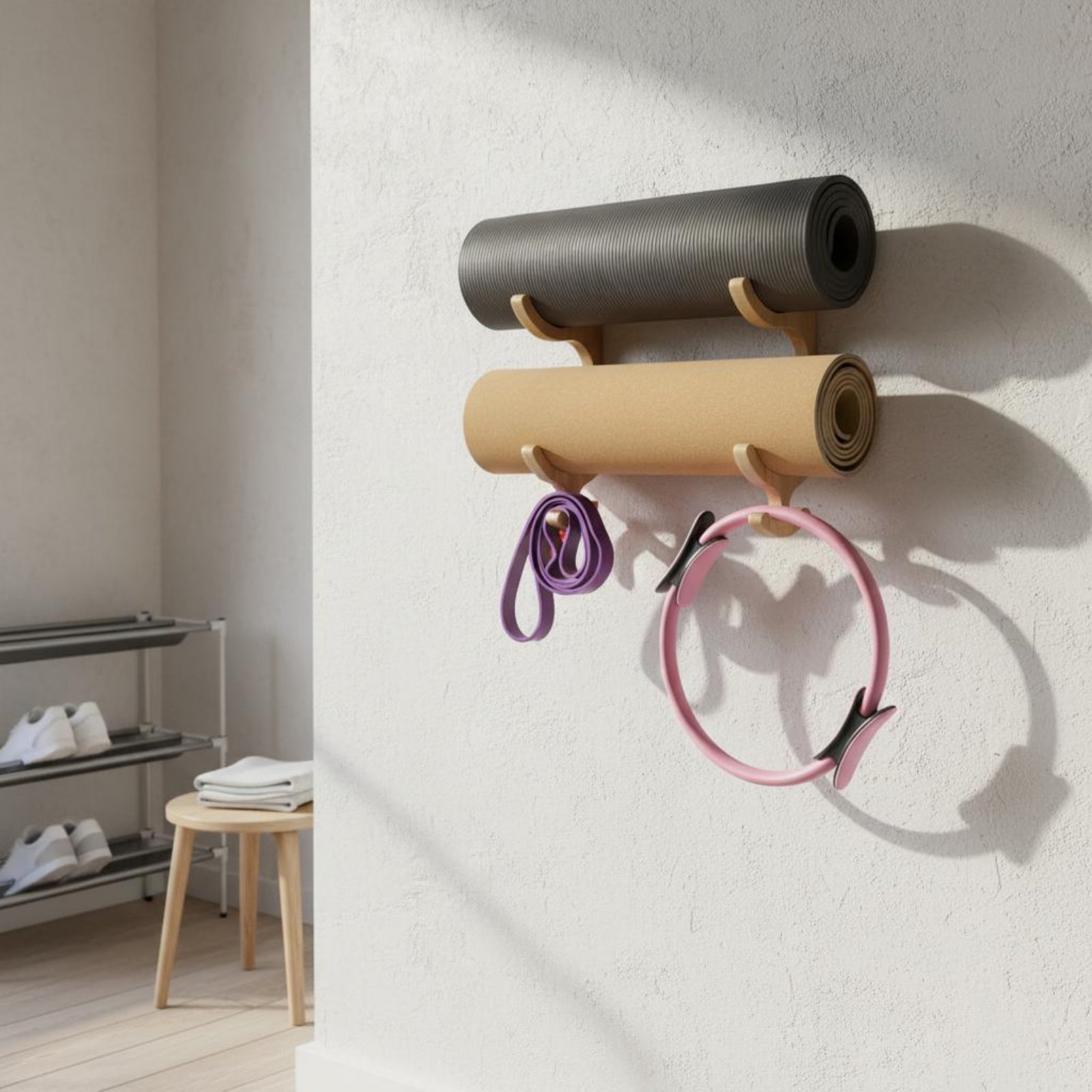 多層エクササイズ収納ラック省スペース木製エクササイズマットホ - Home Gym Installation のレビューと価格